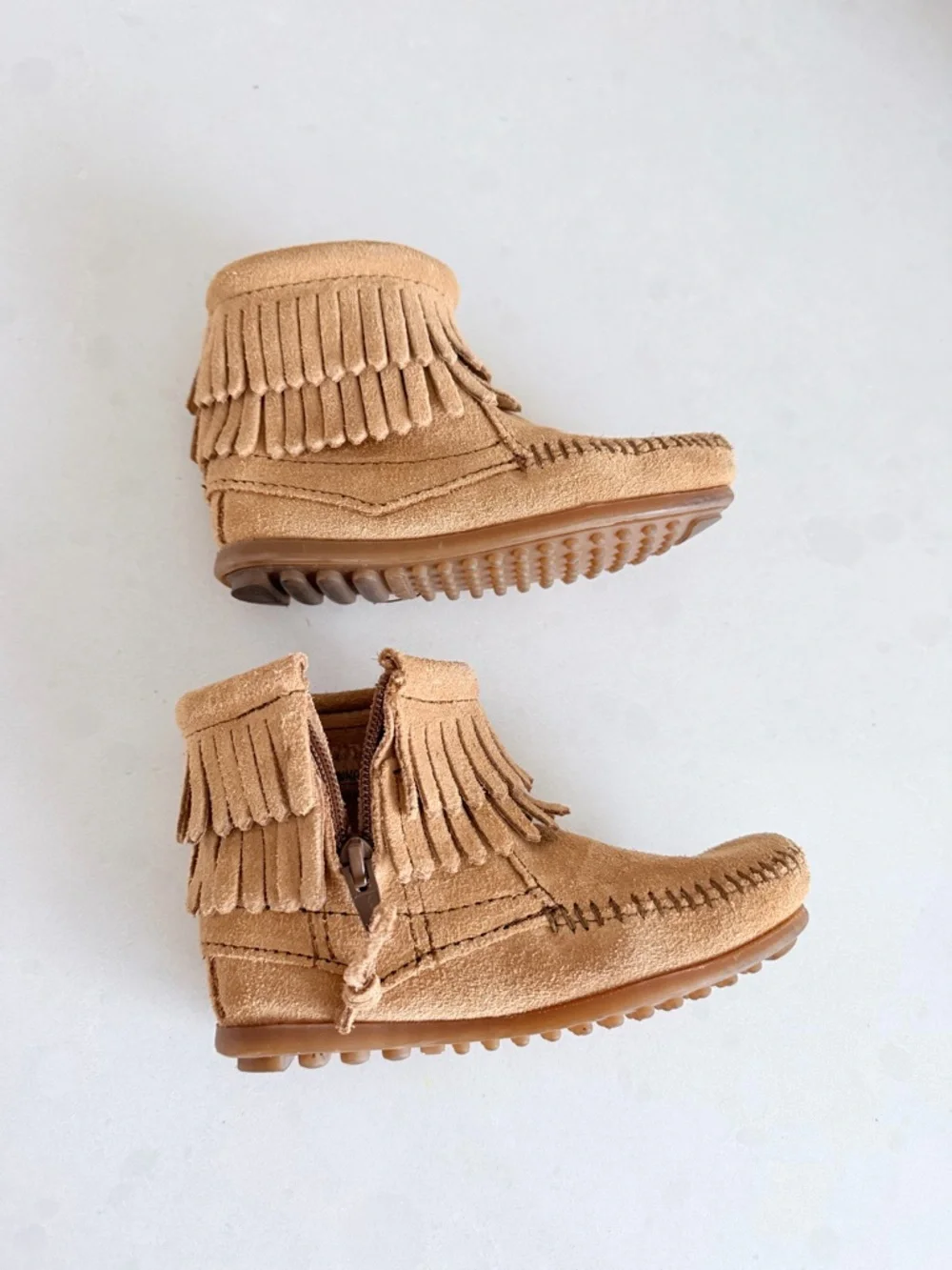 Minnetonka Kids Tan Suede Fringe Ankle Boots